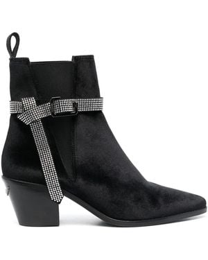 Zadig & Voltaire Crystal-Embellished Velvet Boots - Black