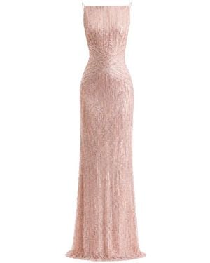 Gemy Maalouf Abendkleid Mit Überkreuzten Perlen - Pink