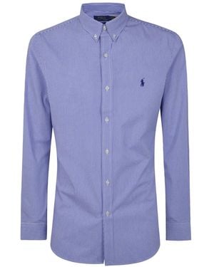 Polo Ralph Lauren Hairline-Stripe Embroidered-Logo Shirt - Blue