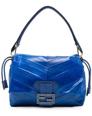 Fendi Mittelgroße Baguette Ff Schultertasche Mit Logo-Schild - Blau