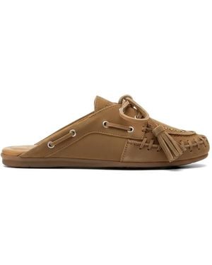 POSA Fringed Suede Mules - Brown