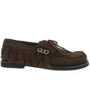 JW Anderson Ruffle-Trimmed Suede Boat Shoes - Brown