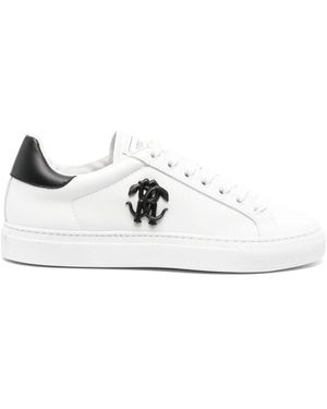 Roberto Cavalli Logo-Plaque Leather Trainers - White