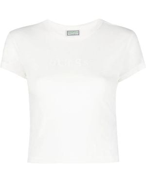Guess Logo-Print Cropped T-Shirt - White