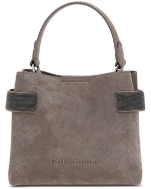 Brunello Cucinelli Mini Sac En Daim À Ornements Métalliques - Gris
