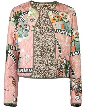 ODEEH Open Quilted Print Jacket - Pink