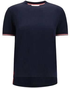 Thom Browne Rwb-Tipping Rib-Cuff T-Shirt - Blue