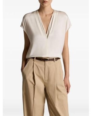 Vince V-Neck Cap-Sleeve Top - Natural