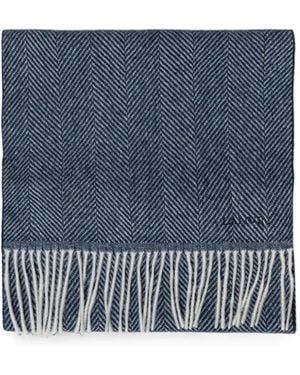 Lanvin Herringbone-Pattern Fringed Scarf - Blue