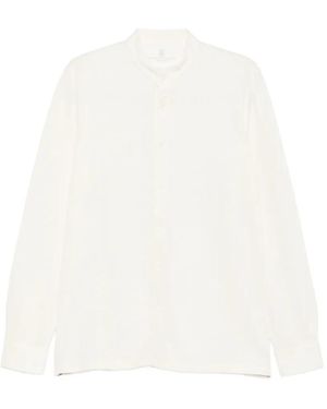 Brunello Cucinelli Band-Collar Long-Sleeve Shirt - White