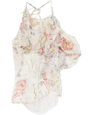 McQueen Ruffled Floral-Print Top - White