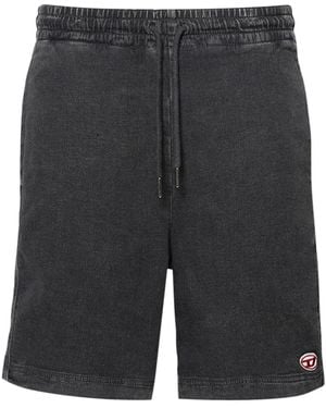DIESEL Oval-D Logo-Patch Drawstring Denim Shorts - Grey