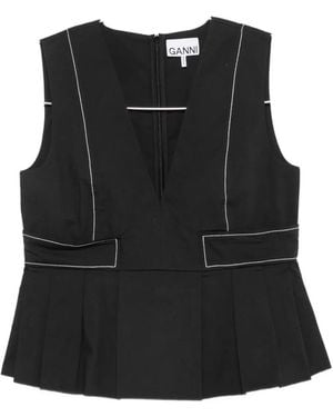 Ganni Contrast-Stitch Blouse - Black