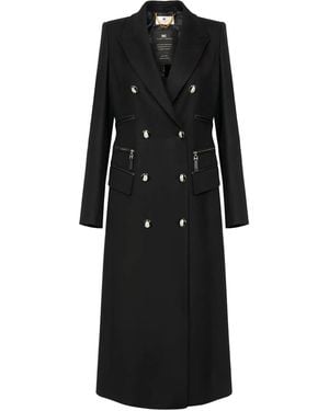 Elisabetta Franchi Enamelled Button Double-Breasted Coat - Black
