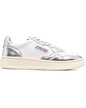 Autry Metallic-Panelled Logo-Patch Low-Top Sneakers - White