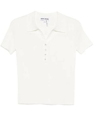 DKNY Ribbed Button T-Shirt - White
