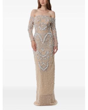 Dina Melwani Crystal-Embellished Off-Shoulder Maxi Dress - Natural