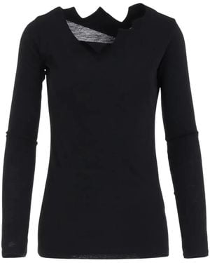 Yohji Yamamoto Langarmshirt Mit Zickzack-Ausschnitt - Schwarz
