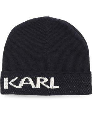 KARL LAGERFELD Logo-Inlay Beanie Hat - Blue