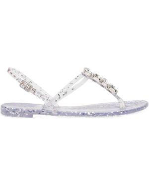 Casadei Crystal-Embellished Flat Sandals - White