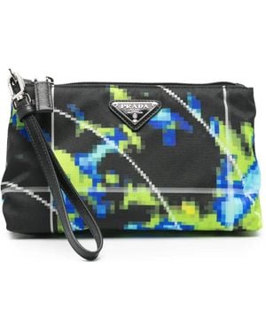 Prada Pixels-Print Wash Bag - Blue
