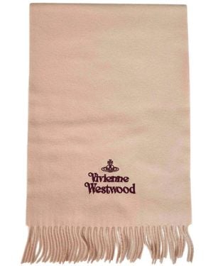 Vivienne Westwood Embroidered-Logo Fringed Scarf - Natural