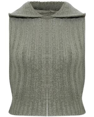 Rick Owens Ribbed-Knit Sleeveless Hooded Jumper - Green