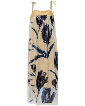 Munthe Nara Sequin-Embellished Floral-Print Midi Dress - White