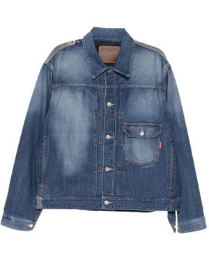 MASTERMIND WORLD Patchwork Jacquarded Denim Jacket - Blue