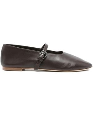 STAUD Buckle-Strap Leather Flats - Grey