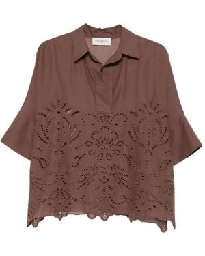 ERMANNO FIRENZE Broderie-Anglaise Top - Brown
