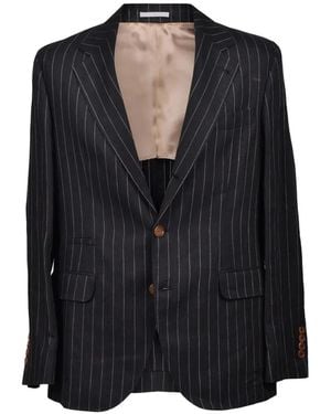 Brunello Cucinelli Pinstripe-Pattern Tailored-Cut Blazer - Black