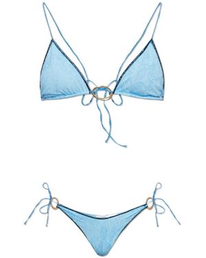 Oséree Lace-Patterned Ring-Detail Bikini - Blue