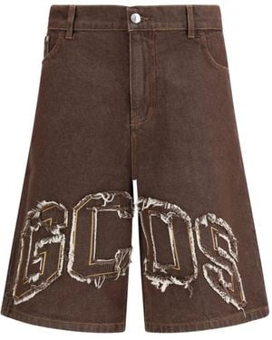 Gcds Frayed Logo-Patch Shorts - Brown