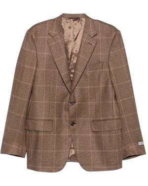 Canali Check-Pattern Single-Breasted Jacket - Brown