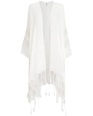 Brunello Cucinelli Leinenponcho Mit Lochstickerei - Weiß