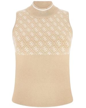 Guess Logo Pattern Sleeveless Top - Natural