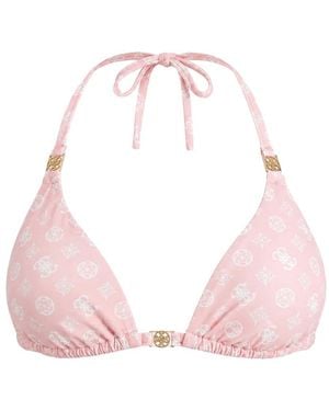 Guess Monogram-Print Halterneck Bikini Top - Pink