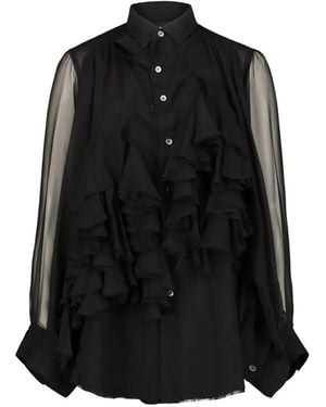 Comme des Garçons Ruffled Sheer-Panel Shirt - Black