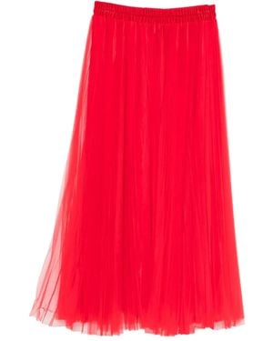Styland Pleated-Tulle Midi Skirt - Red