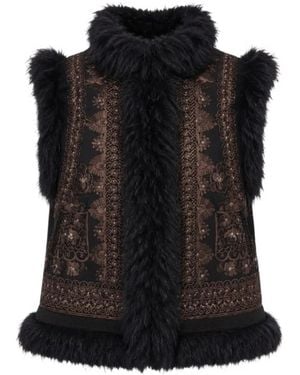 Antik Batik Sandora Floral-Embroidered Shearling-Trim Gilet - Black