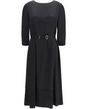 Prada Belted-Waist Midi Dress - Black