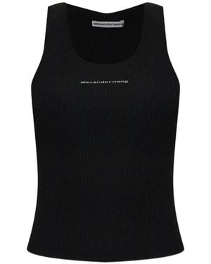 Alexander Wang Geripptes Oberteil Mit Logo - Schwarz