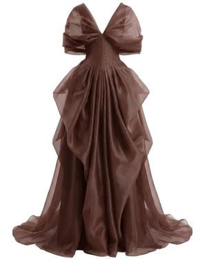 Gemy Maalouf Draped V-Neck Corset Dress - Brown