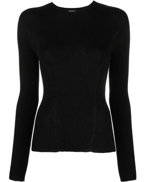 Lanvin Long-Sleeve Ribbed-Knit Top - Black