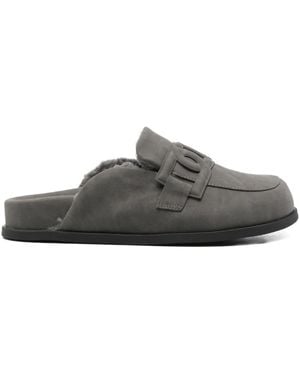 Twinset Shearling-Lined Buckle-Detail Slippers - Grey