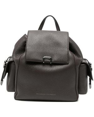 Brunello Cucinelli Sartorial Grainy Leather Backpack - Black