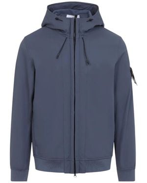Stone Island Logo-Patch Hooded Jacket - Blue