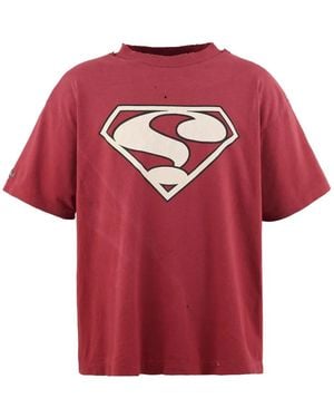 SAINT Mxxxxxx Distressed Graphic-Print T-Shirt - Red