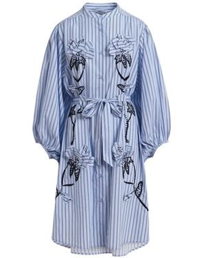 Essentiel Antwerp Floral-Appliqué Striped Shirt Dress - Blue